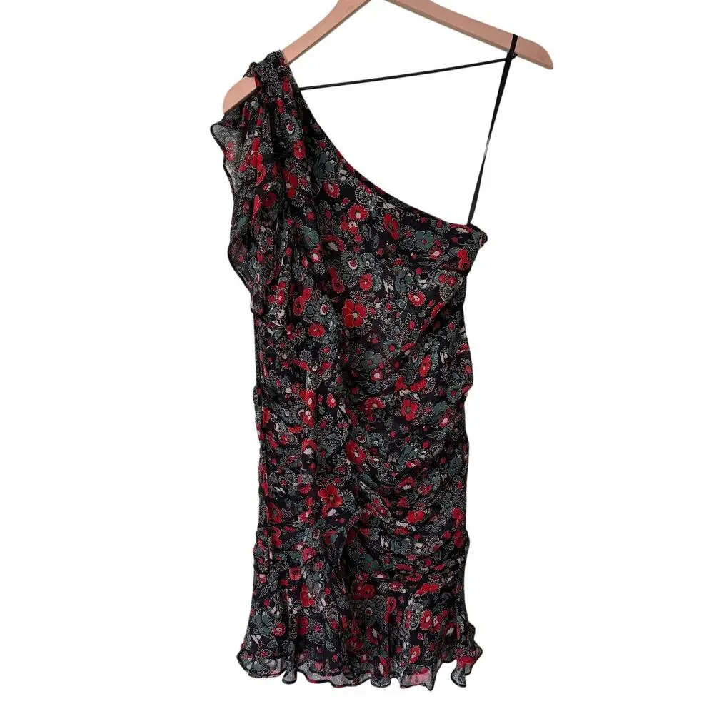 Veronica Beard Silk Ballard Ruched Floral One Shoulder Mini Dress 4